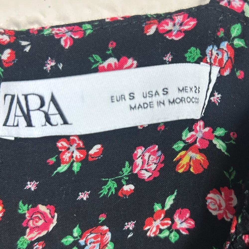 Zara Black Floral Midi Dress size S - Picture 5 of 8